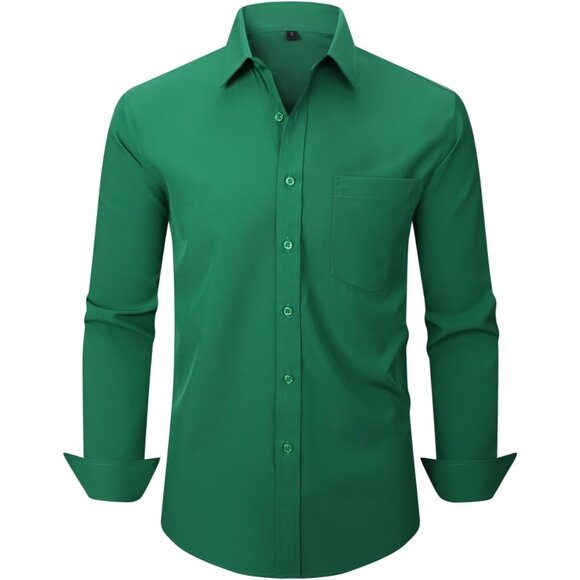 Other - Men's Green Dress Long Sleeve Button Down Business Formal Stretch Shirts